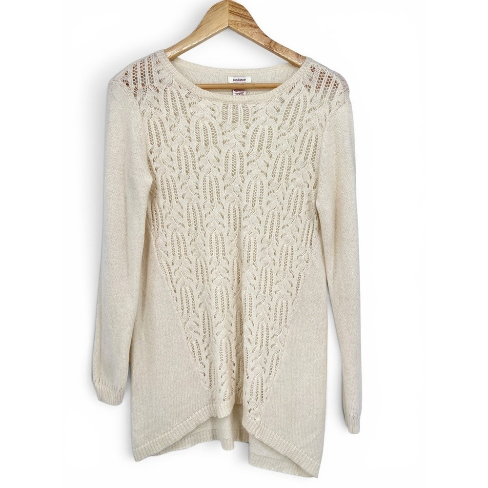 Sundance Cream Lambswool Alpaca Blend Pointelle Knit Tunic Sweater Small